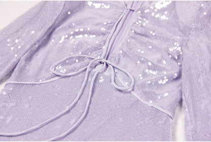 Winter Formal Dresses | Lavender Lilac Sequined Mini Dress