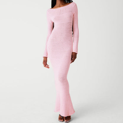Knitted Fall Dresses | Light Pink Knitted Backless Maxi Dress