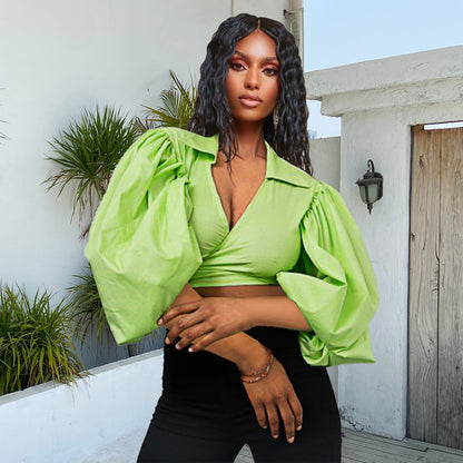 Cotton Outfits | Neon Green Aesthetic Crop Top Blouse