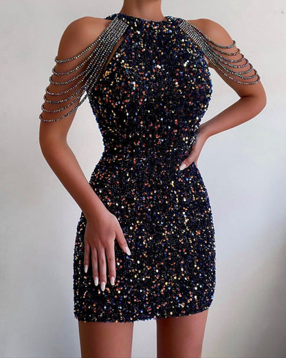 Glitter Dress Aesthetic Dresses | Off Shoulder Crystal