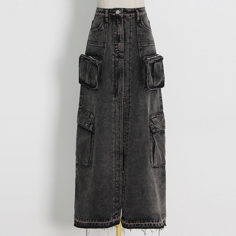 2023 Fashion Trends | Long Dark Denim Slit Skirt