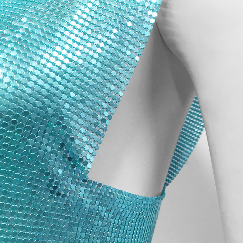 Mermaidcore Outfits | Sequined Holographic Iridescent Crop Top Vest