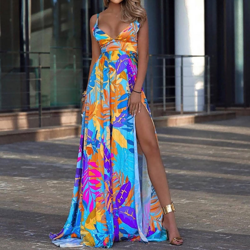 Vacation Outfits | Neon Aesthetic Tropical Leaves Maxi Dress S / Coral Red Vacation Outfits | Neon Aesthetic Tropical Leaves Maxi Dress S / Coral Red