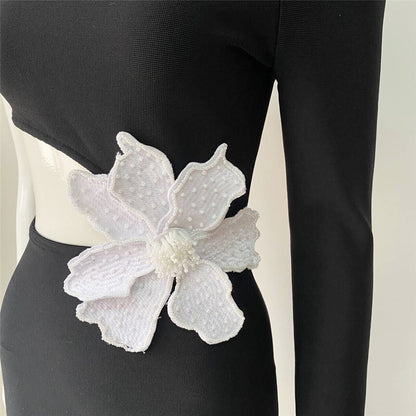 Elegant Dresses | White 3D Floral Rhinestone Flower Cut Out Dress