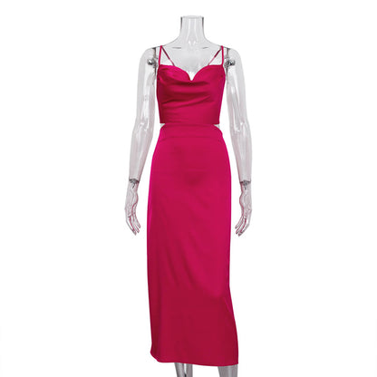 Pink Outfits | Hot Pink Aesthetic Satin Dress