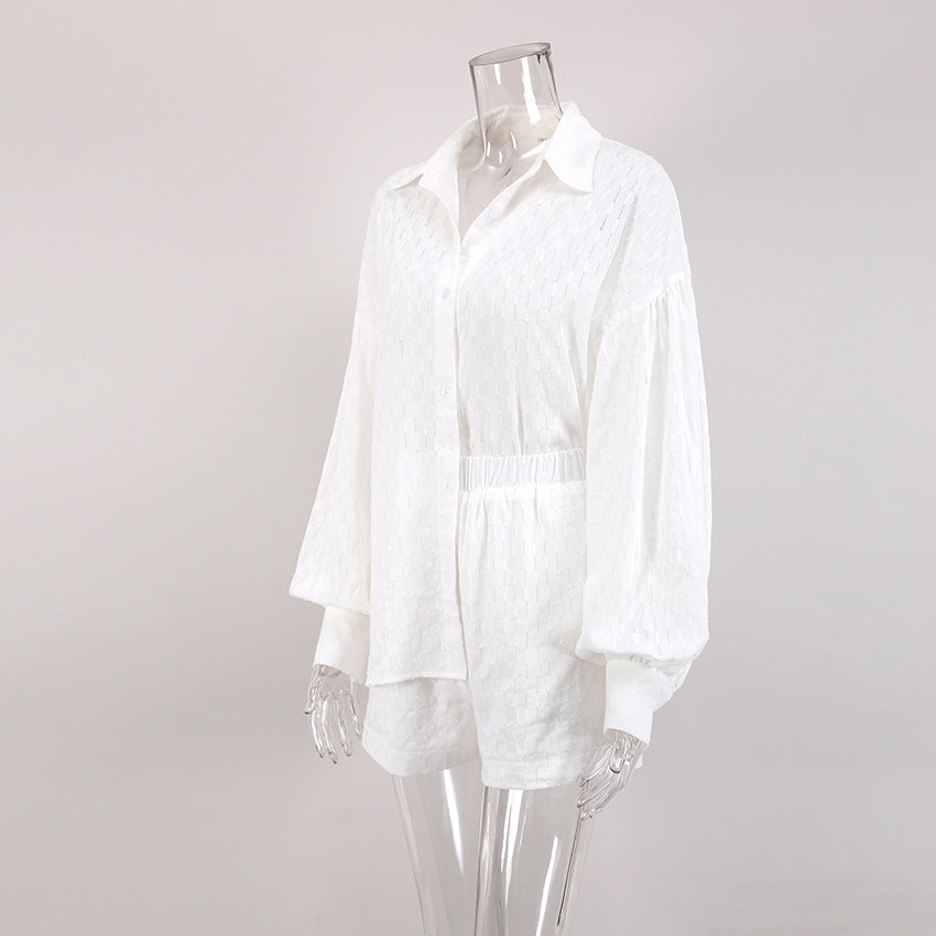 Summer Shorts 2023 | Elegant Lantern Sleeve Shirt Shorts Cotton Outfit 2-piece Set