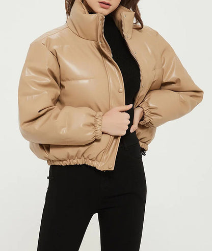 Winter Outfits Short Leather Puffer Jacket