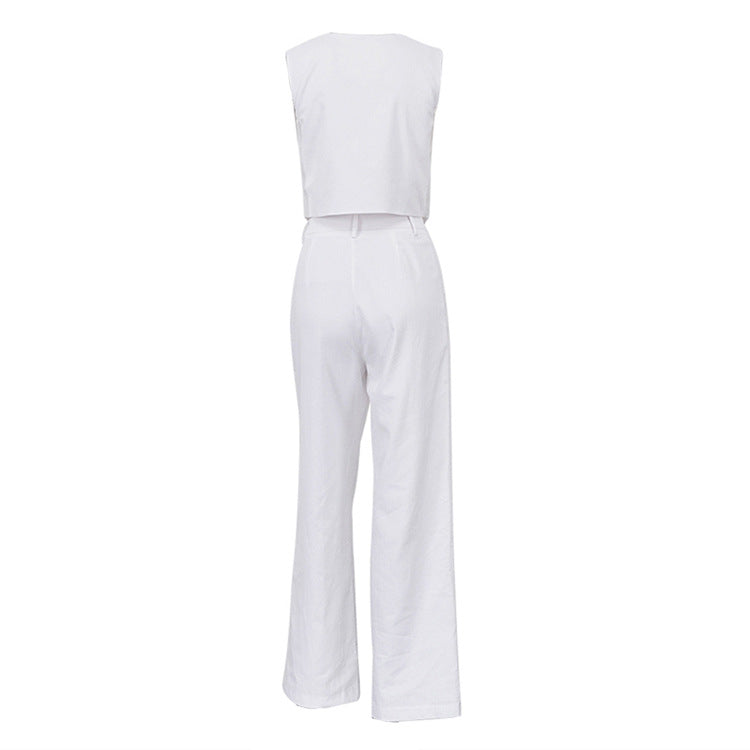Capsule Wardrobe | White Cotton Aesthetic Summer Vest Pants Outfit 2-piece Set