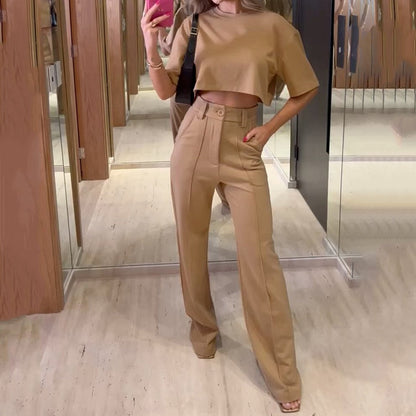 Winter Outfits 2023 | Chic Crop Top Wide Leg Pants Outfit 2-piece Set
