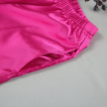 Fall 2023 Fashion Trends | Hot Pink Aesthetic Satin Cami Trousers Outfits 2-piece Set