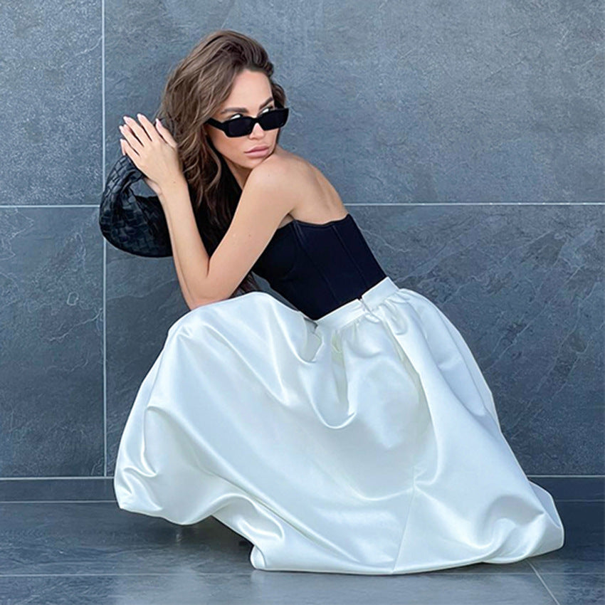 2023 Fashion Trends  Bubble Hem Maxi Long Silk Skirt – TGC FASHION