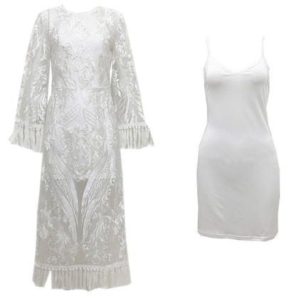 Summer Outfits | White Lace Fringe Maxi Dress