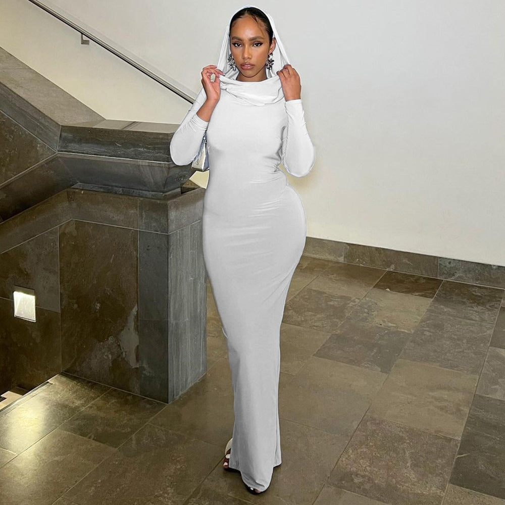 Summer Outfits | High Elastic Elegant Slim Hooded Dress L / White Summer Outfits | High Elastic Elegant Slim Hooded Dress L / White