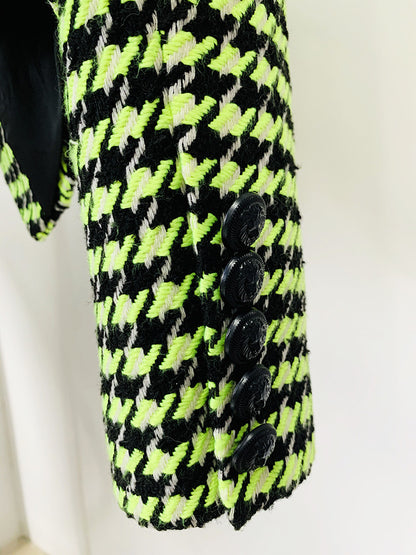 Fashion Outfits | Neon Yellow Houndstooth Blazer Mini Skirt Outfit 2-piece set