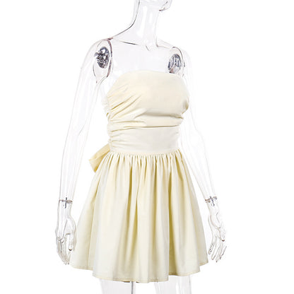 2024 Fashion Trends | Beige Bow Mini Dress