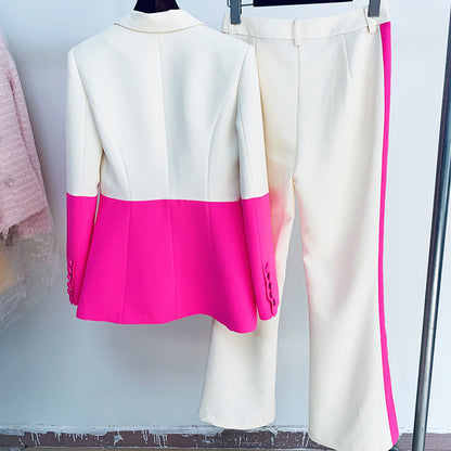 Fall Fits | White Blazer with Hot Pink Contrast Wide Leg Pants