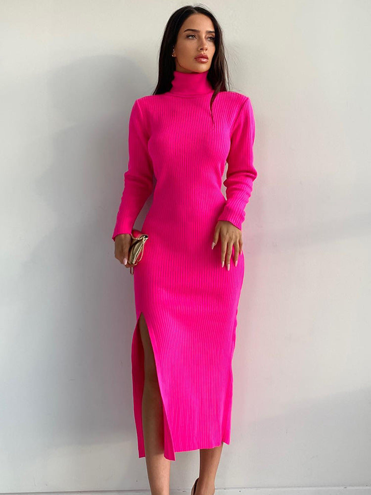 Pink Outfits | Turtleneck Knitted Viscose Sweater Dress
