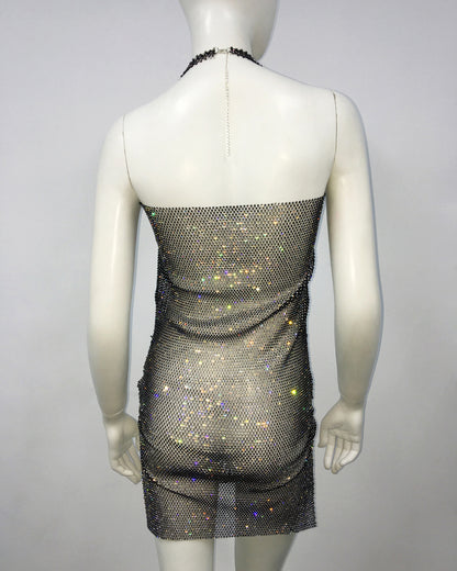 NYE Outfits 2024 | See Through Glitter Rhinestone Mini Dress