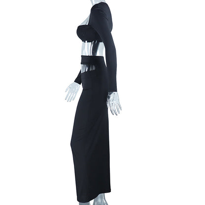 Fall Outfits |  Cut Out Crop Top High Waist Skirt Outfits 2-piece Set