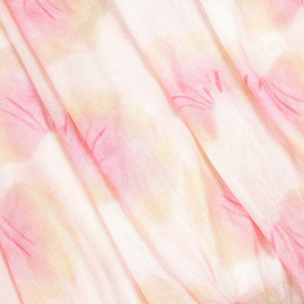 Elegant Summer Dresses | Summer Pink Opera Gloves Pleated Tube Top Halter Scarf Dress