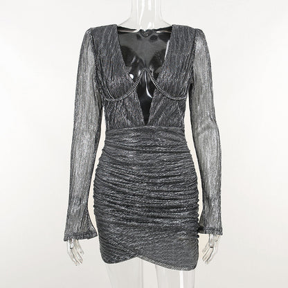 Euphoria Outfits | Midnights Aesthetic Dark Silver Aesthetic Deep V Y2K Dress