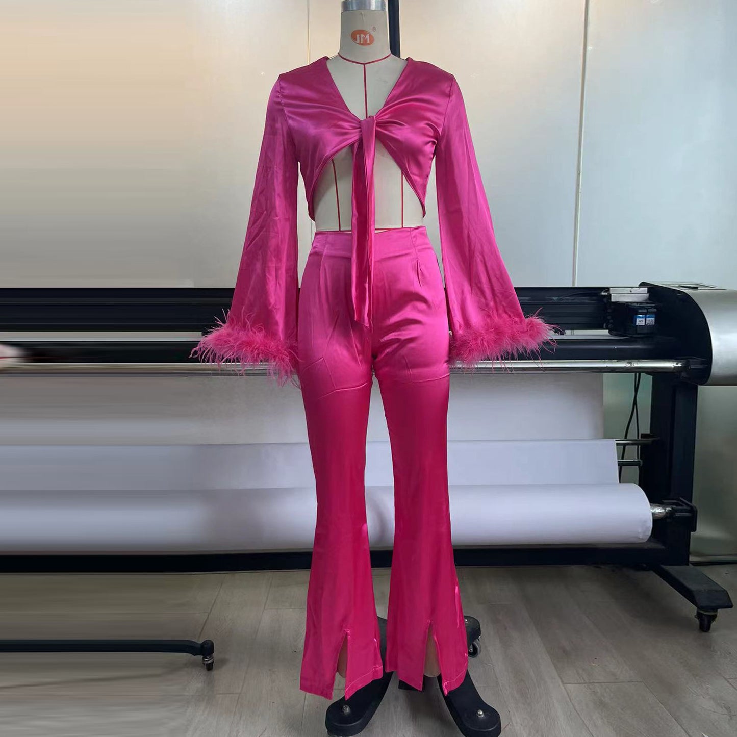 Hot Pink Outfit | Silk & Feather Hot Pink Pants Outfit 2-piece set