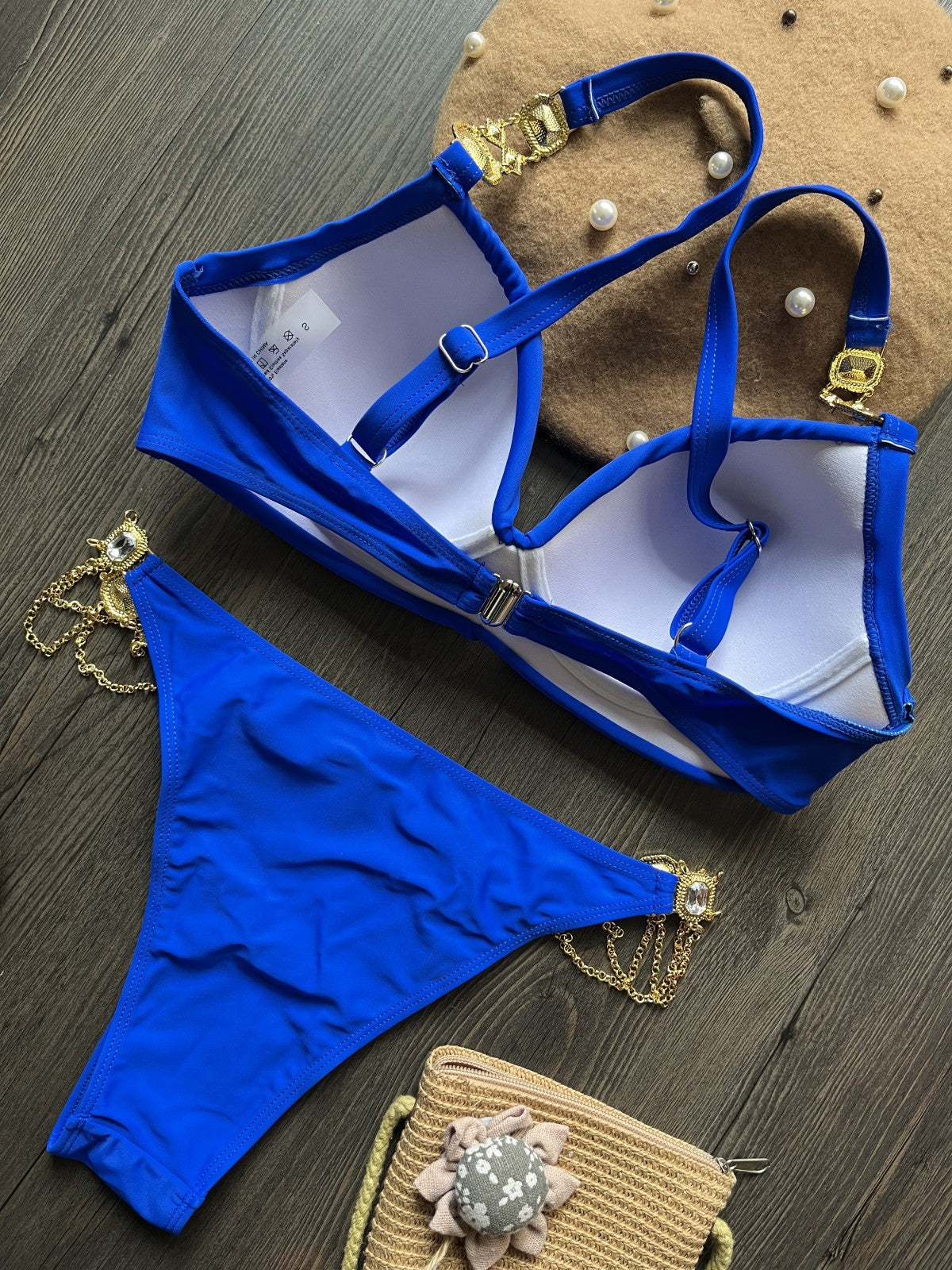 Summer Outfits 2023 | Neon Yellow Aesthetic Rhinestones Diamond Gems Bikini Swimsuit