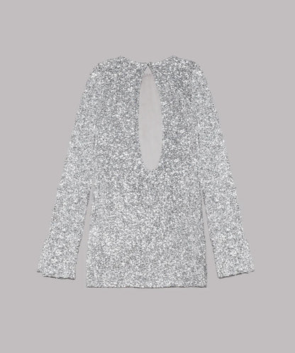 Winter Formal Dresses | Silver Sequin Backless Mini Dress