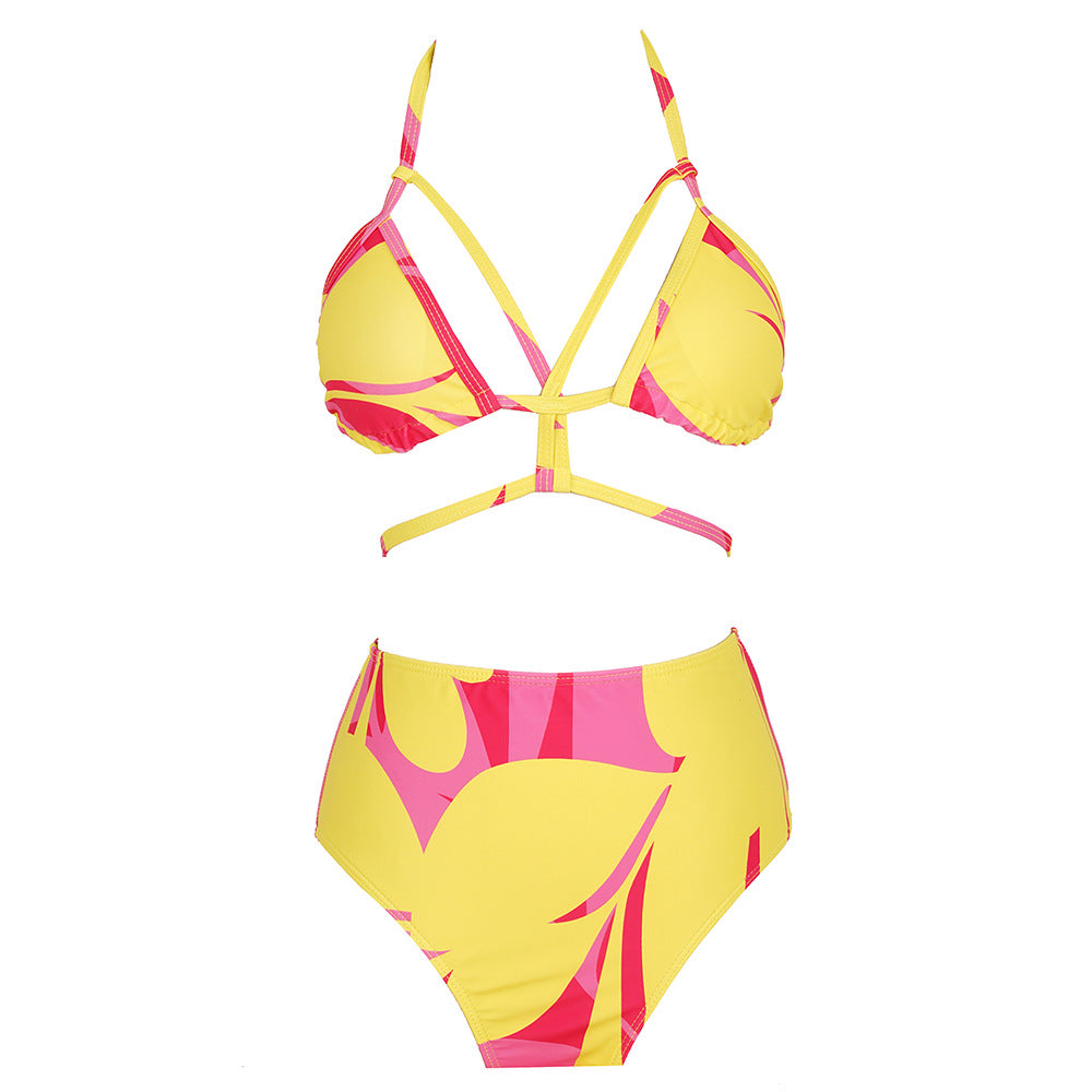 Neon Summer Outfits |  Hot Pink & Neon Yellow Tropical Summer Bikini Skirt Outfit 3-piece Set Almost Sold Out