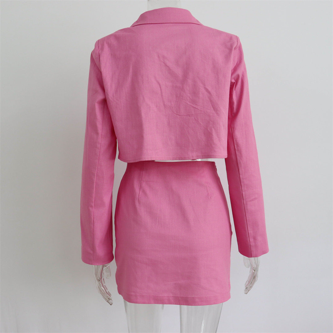 Capsule Wardrobe 2023 | Pure Cotton Pink Blazer Mini Skirt Summer Outfit 2-piece set.