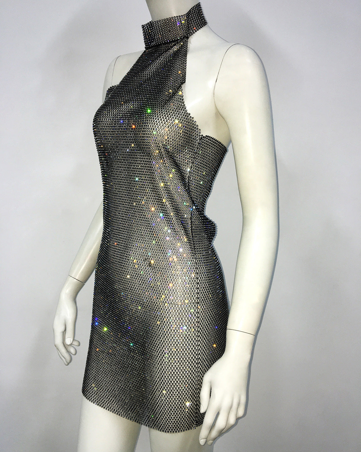 NYE Outfits 2024 | Winter Glam Glitter Rhinestone Halter Mini Dress