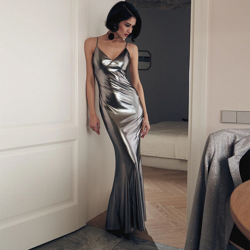 2024 Fashion Trends | Silver Chrome Metallic Dress