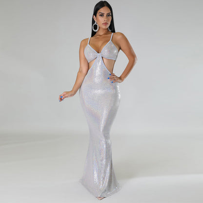 Mermaidcore Dresses | Holographic Sequined Cut Out Mermaid Dress
