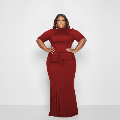Plus Size Pleated Skirt in Burgundy, Fashionable Plus Size
