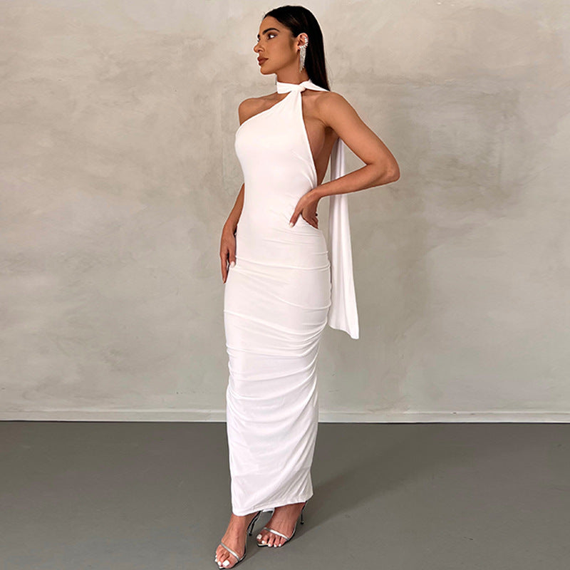 2023 Spring Dresses | Scarf Sleeveless Halter Backless White Dress