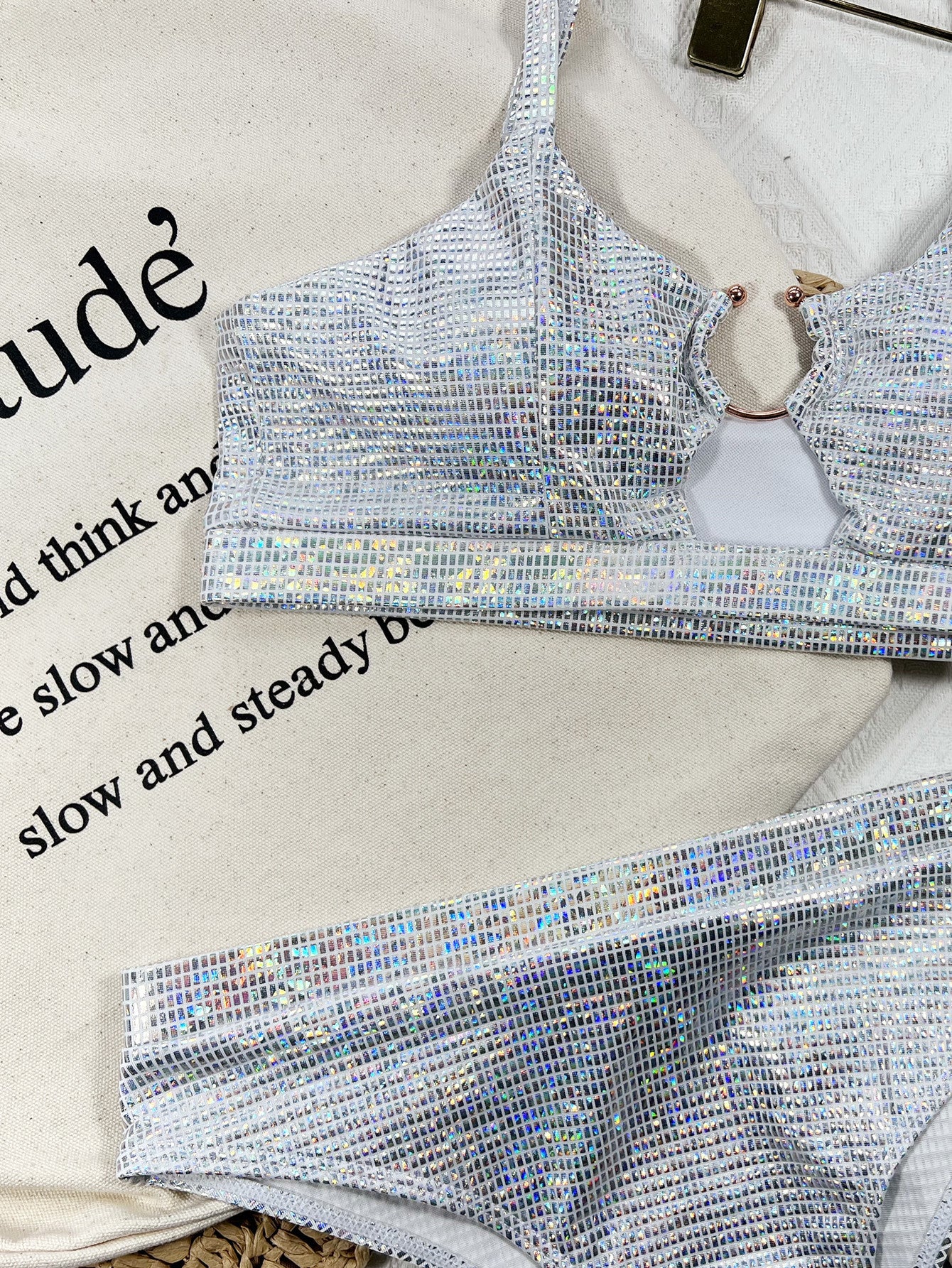 Fashion Trends 2023 | Silver Aesthetic Glitter Summer High Waist Bikini