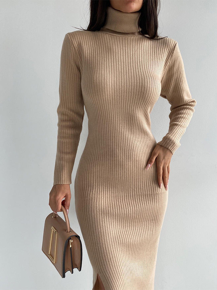 Pink Outfits | Turtleneck Knitted Viscose Sweater Dress