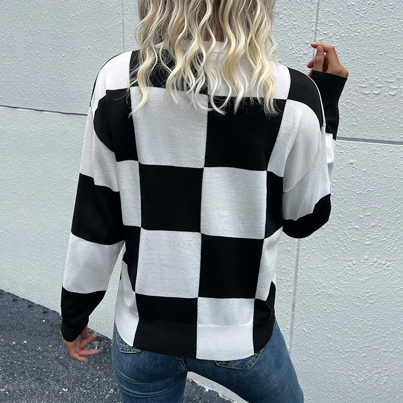 2023 Fashion Trends | Black and White Checkers Jersey Sweater