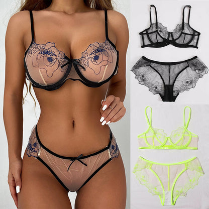 Lingerie Outfits | Delicate See Through Floral Lingerie Outfit 2-piece Set