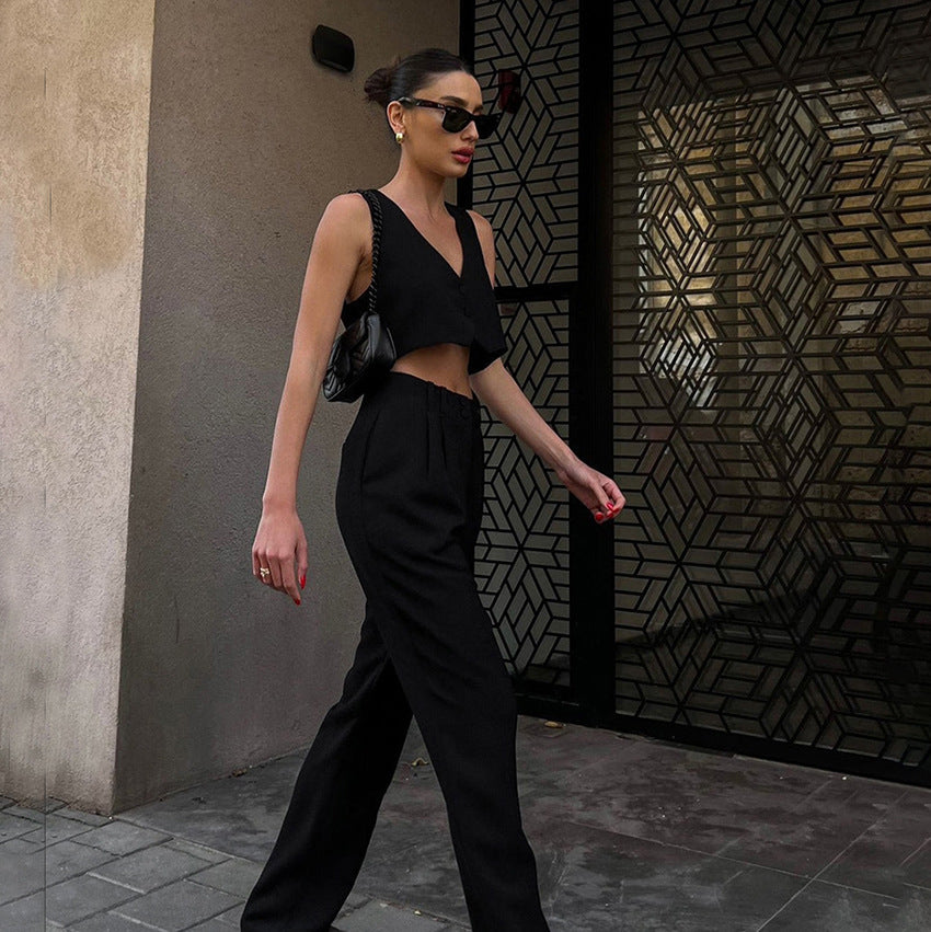 Two Piece Set Print Crop Tops Pleated Wide Leg Pants Outfits