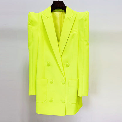 2022 Fall Fashion Trends | Neon Yellow Aesthetic Structured Oversized Cotton Blazer Outfit 2-piece Set