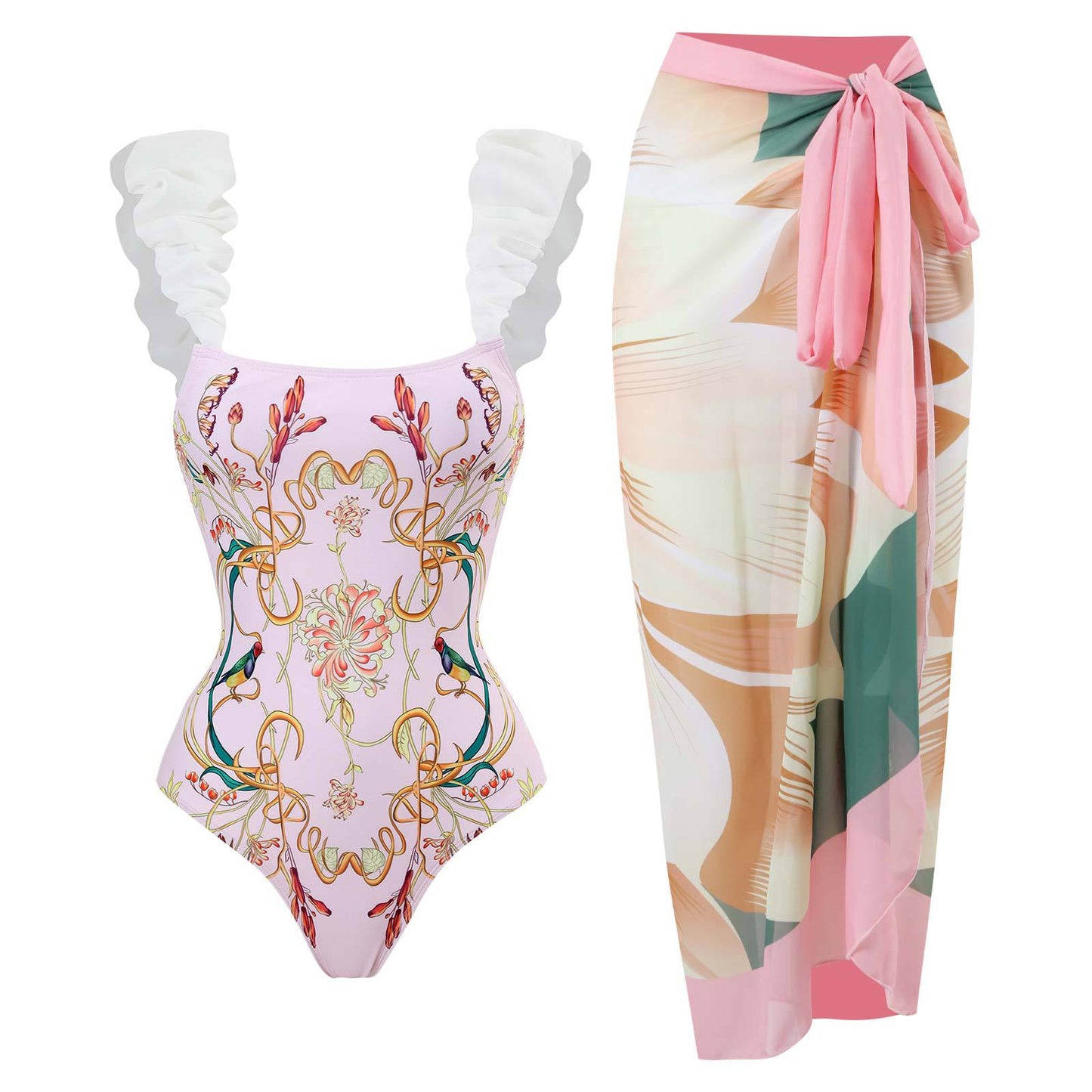 Summer Outfits | Pink Spring Outfit One Piece Swimsuit Chiffon Beach Dress