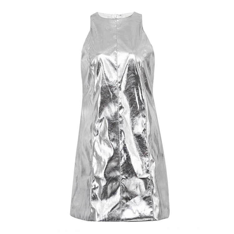 2023 Fashion Trends | Metallic Silver Aesthetic Mini Dress