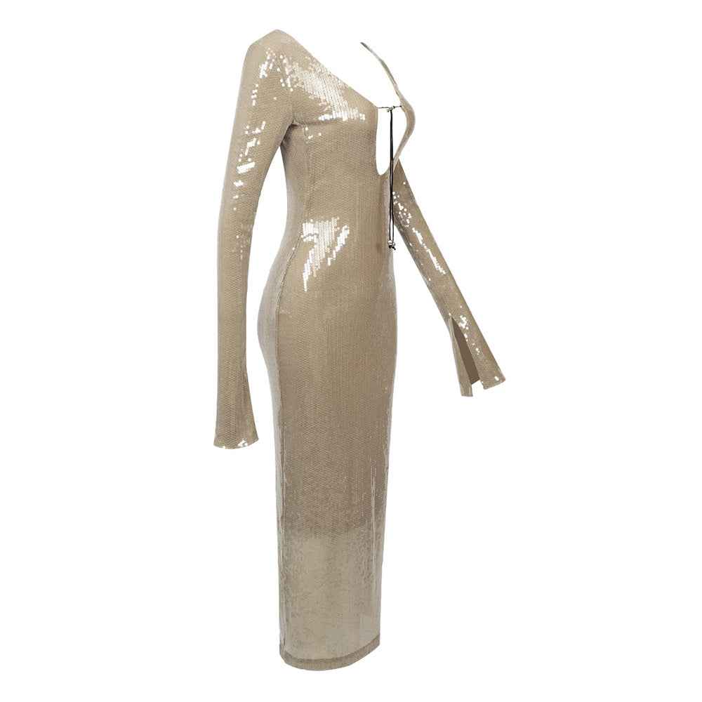 Evening Gowns | Neutral Beige Aesthetic Glitter Glam Dress - Almost Sold Out!