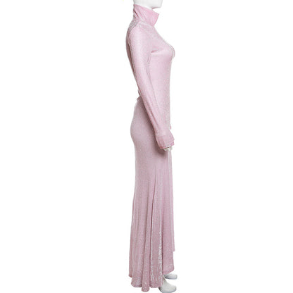 Winter Formal Dresses Long |   Pink Turtleneck Winter Formal Dress