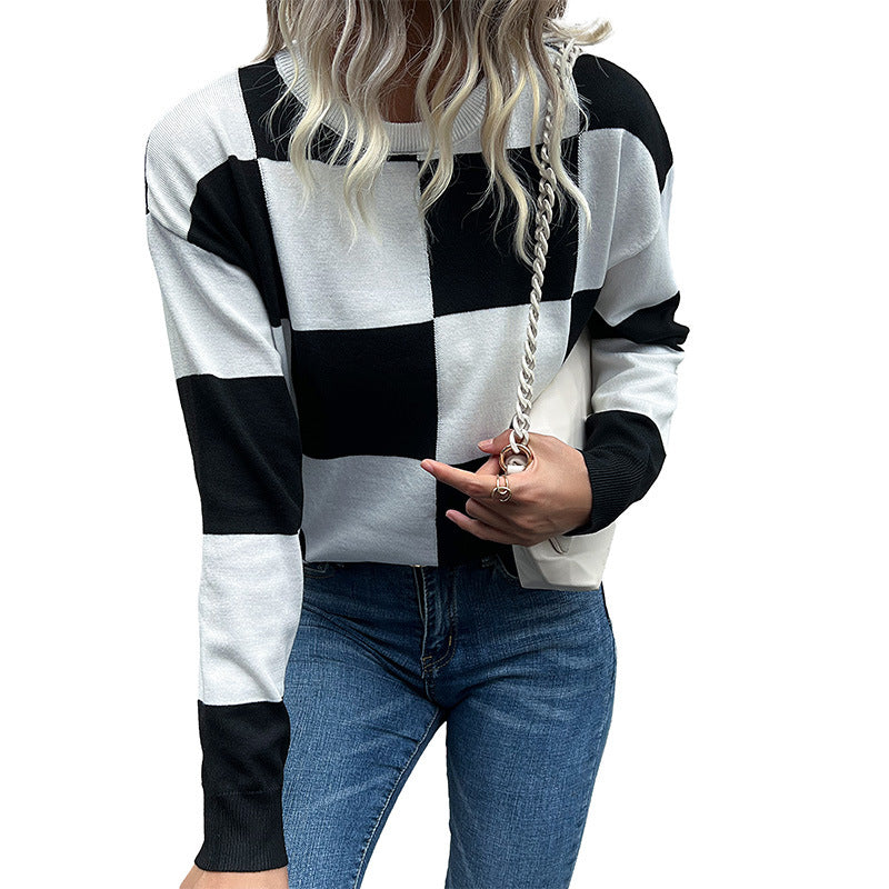 2023 Fashion Trends | Black and White Checkers Jersey Sweater