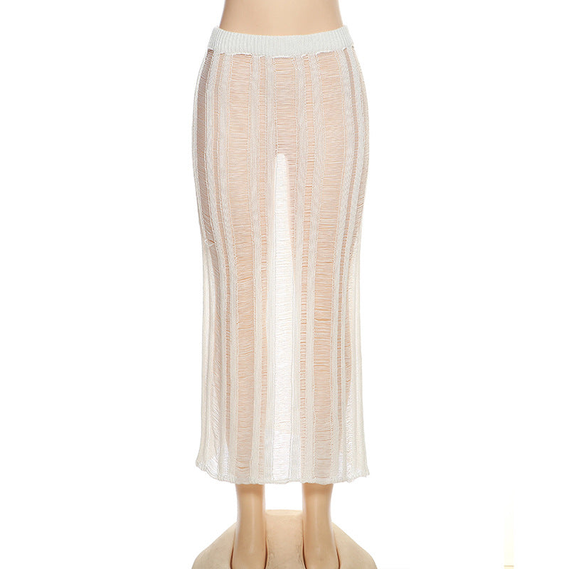 Vacation Outfits | See Through Crop Top Wide Leg Pants Beach Outfit 2-piece Set