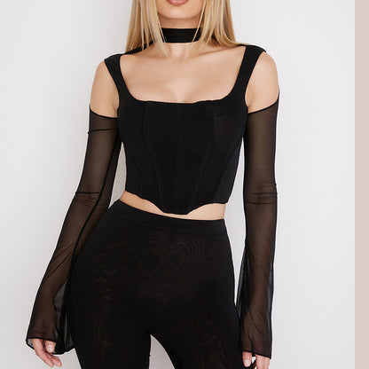 Fall Outfits | Black Aesthetic Cut Out Corset Crop Top