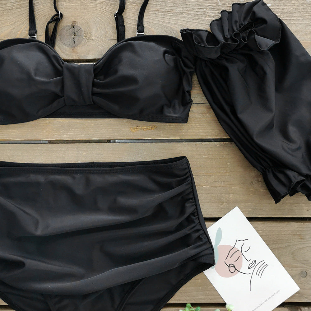 Summer Outfits 2023 | Black Puff Sleeve Tube Top High Waist Bikini