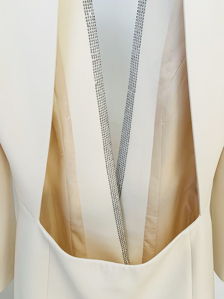 Rhinestone Outfits |  Rhinestone Collar Cotton Backless Long White Blazer
